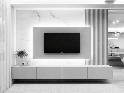 Custom media wall project completed by Sixty7 Interiors in Peterborough